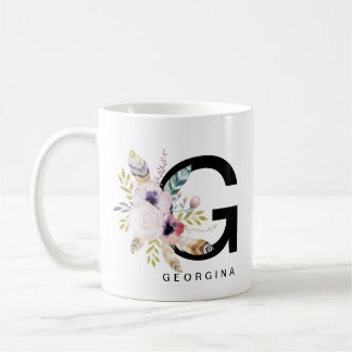 Initial 'G' Alphabet Mug Monogram Boho Watercolour