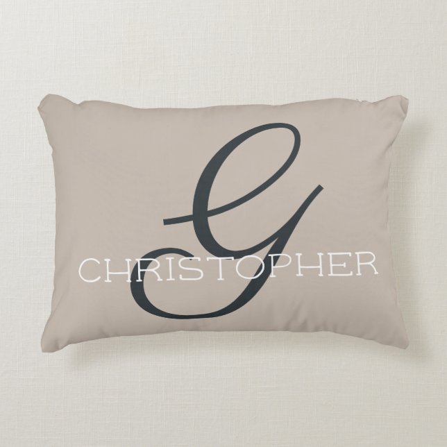 Initial G Neutral Tan Taupe Personalized Name Accent Pillow (Front)