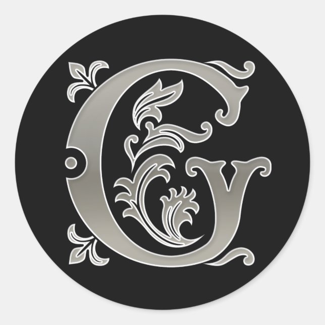 Initial G Round Sticker in silver (Front)