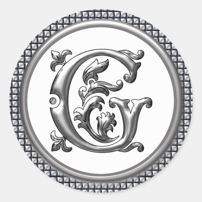 Initial G Round Sticker in Silver (Front)