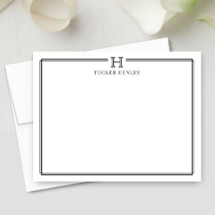 Initial Gift for Men Office Stationery Black White Card