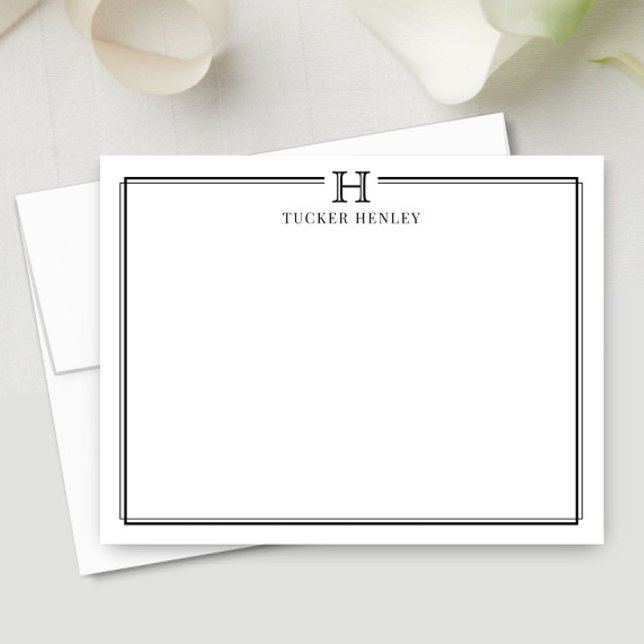 Initial Gift for Men Office Stationery Black White Card (Creator Uploaded)