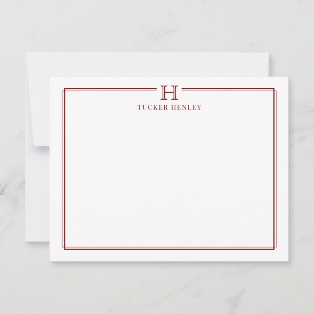 Initial Gift for Men Office Stationery Dark Red Card (Front)