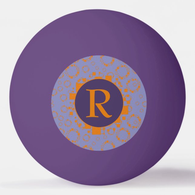Initial girly orange purple circle square pattern  ping pong ball (Front)