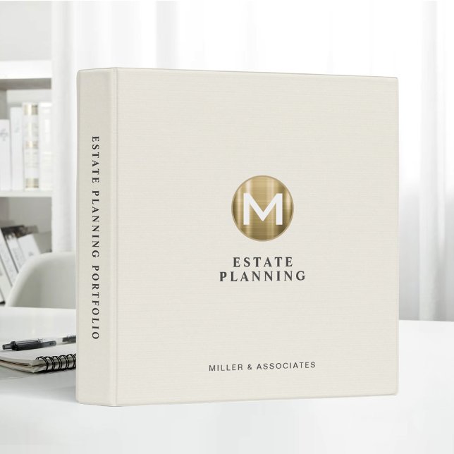 Initial Gold Logo Beige Linen Estate Planning Binder (Creator Uploaded)