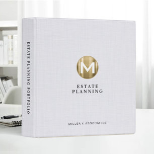 Initial Gold Logo Beige Linen Estate Planning Binder