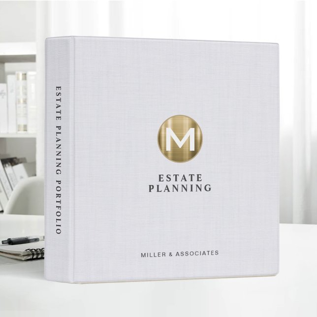 Initial Gold Logo Beige Linen Estate Planning Binder (Creator Uploaded)