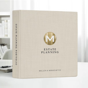 Initial Gold Logo Beige Linen Estate Planning Binder