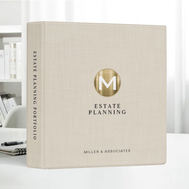 Initial Gold Logo Beige Linen Estate Planning Binder (Creator Uploaded)