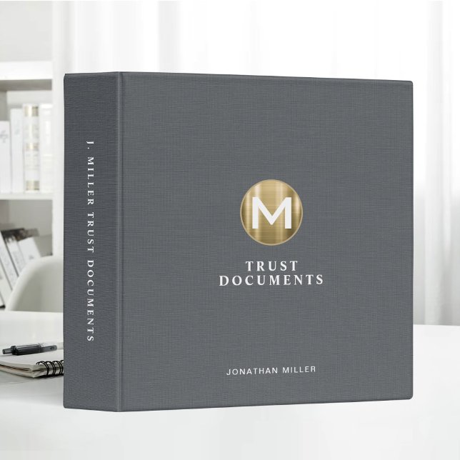 Initial Gold Logo Gray Linen Trust Documents Binder (Creator Uploaded)
