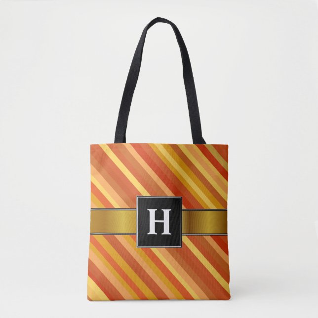 Initial; Goldfish-Inspired Coloured Stripes Tote Bag (Front)