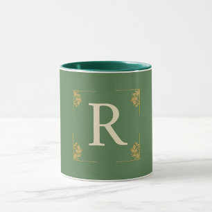 Initial green golden monogram personalized coffee mug