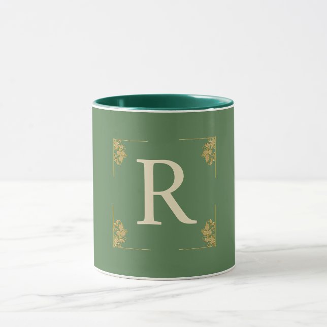 Initial green golden monogram personalized coffee mug (Creator Uploaded)