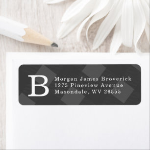 Initial grey plaid return address
