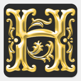 Initial H Capital Letter Sticker in Gold