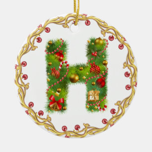 initial H monogrammed christmas ornament - circle