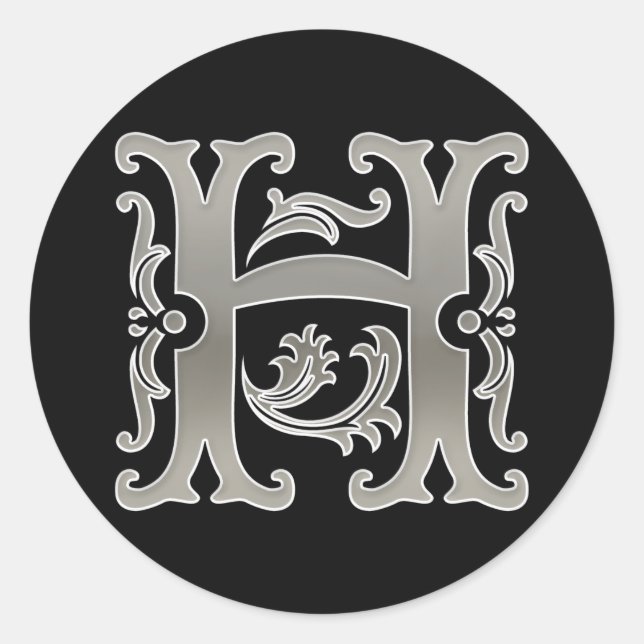 Initial H Round Sticker in silver (Front)