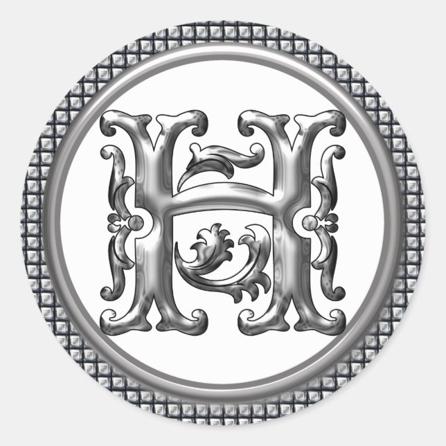 Initial H Round Sticker in Silver (Front)