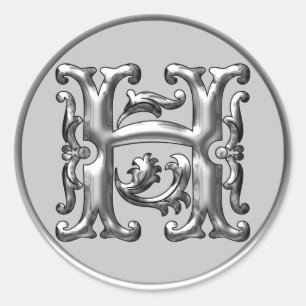 Initial H Round Sticker in Silver