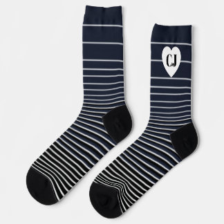 Initial Heart Stripe Crew Socks Blue White