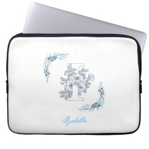 Initial "I" Blue Monogram Calm Floral Laptop Sleeve