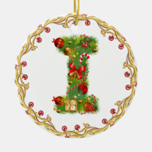 initial I monogrammed christmas ornament - circle
