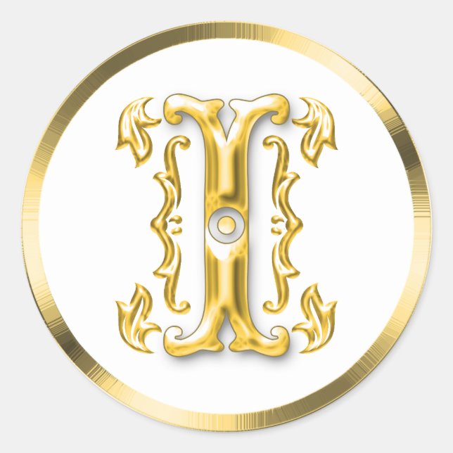 Initial I Round Sticker in Gold (Front)
