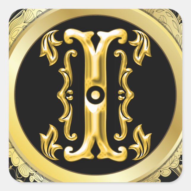 Initial I Square Sticker in Gold (Front)