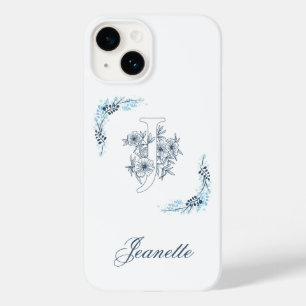 Initial "J" Blue Monogram Calm Floral Case-Mate iPhone 14 Case