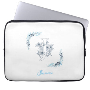 Initial "J" Blue Monogram Calm Floral Laptop Sleeve