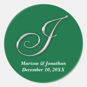 Initial J green monogram custom name favour seal