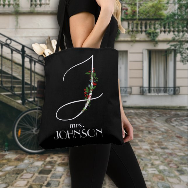 Initial J monogram watercolor flower teacher Tote Bag (Creator Uploaded)