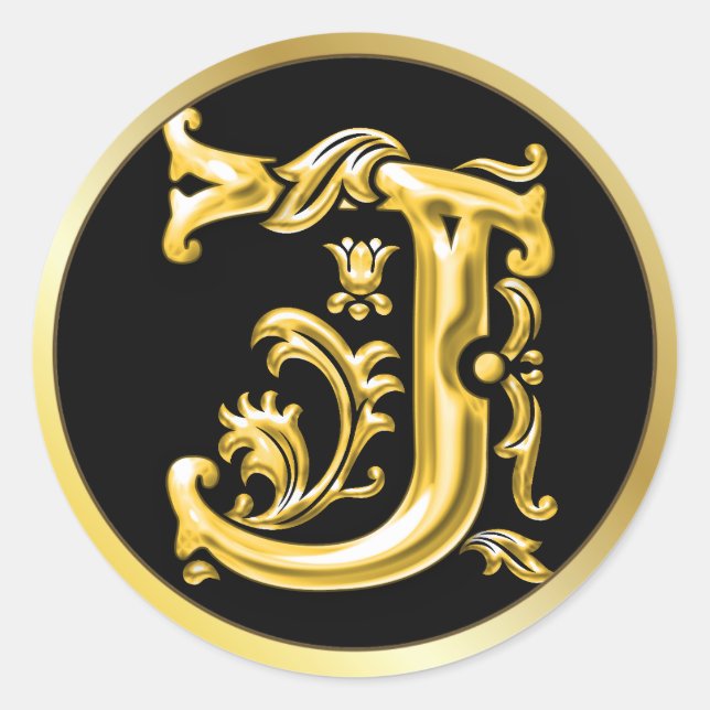 Initial J Round Sticker in Gold (Front)