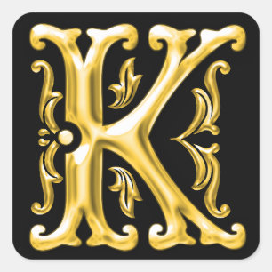 Initial K Capital Letter Sticker in Gold