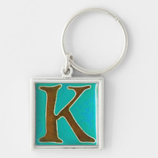 initial K keychain, cloisonne turquoise and brown Keychain