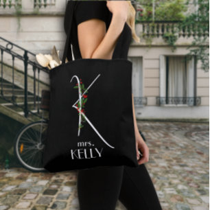 Initial K monogram watercolor red floral teacher Tote Bag