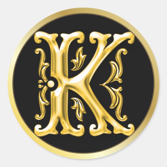 Initial K Round Sticker in Gold (Front)