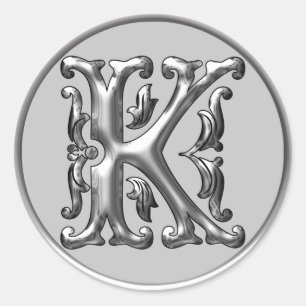 Initial K Round Sticker in silver