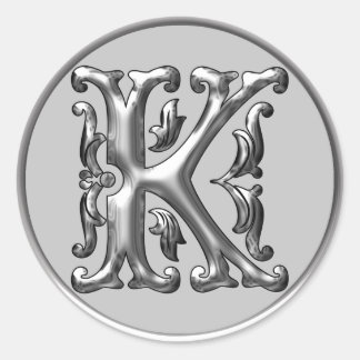 Initial K Round Sticker in silver