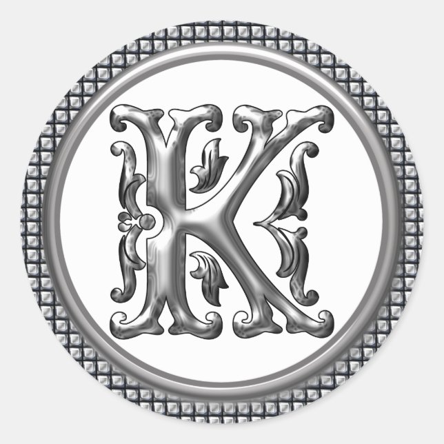 Initial K Round Sticker in Silver (Front)