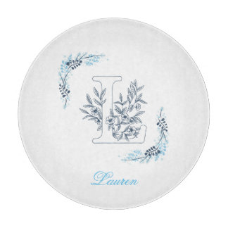 Initial "L" Blue Monogram Calm Floral Cutting Board
