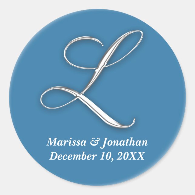 Initial L blue monogram custom name favour seal (Front)
