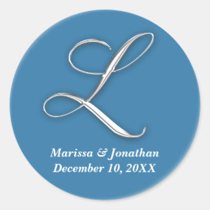 Initial L blue monogram custom name favour seal