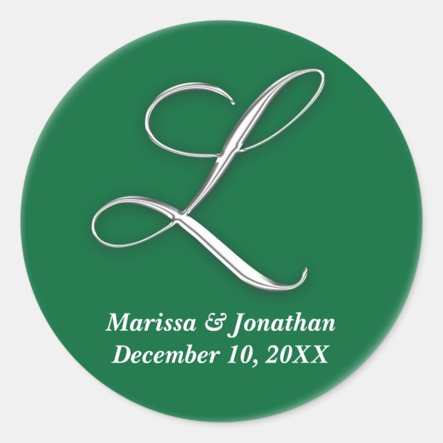 Initial L green monogram custom name favour seal (Front)