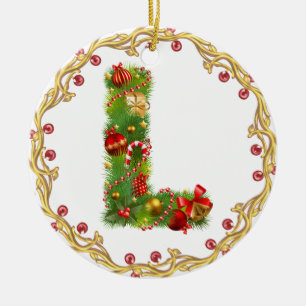initial L monogrammed christmas ornament - circle