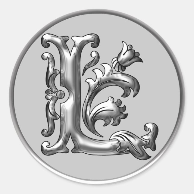 Initial L Round Sticker in silver (Front)