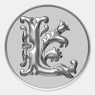 Initial L Round Sticker in silver