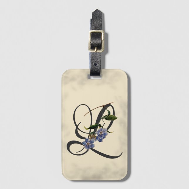 Initial L, Vintage Laurel Clockvine Luggage Tag (Front Vertical)