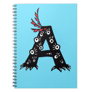 Initial Letter A Funny Cute Monster Kids Notebook