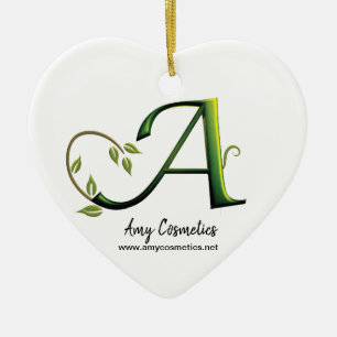 Initial Letter A green business card ornament gift